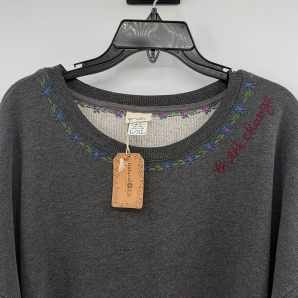 Natural Life Women's Be the Change Split Side Sweatshirt - Gray - L/XL - NWT - Picture 2 of 9